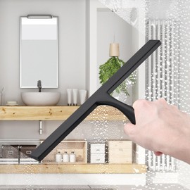 FY&XZH Never Rust Silicone Shower Squeegee for Glass Doors with Hook, Bathroom Cleaner Tool, Household Window and Mirror Squeegee, Ergonomic Thick Handle Squeegee for Shower Glass, 11-Inch (Black)