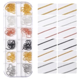 XEAOHESY 1 Box 12 Strips Alloy Metal Nail Art Chains Multicolor Nail Chains for Nail Art Gold Nail Charms Punk Nail Charms Silver Caviar Beads Chain Jewelry Accessories for Women Nail Art