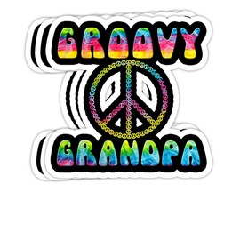 Vintage Tie Dye Peace Sign Groovy Grandpa Gift Decorations - 4x3 Vinyl Stickers, Laptop Decal, Water Bottle Sticker (Set of 3)