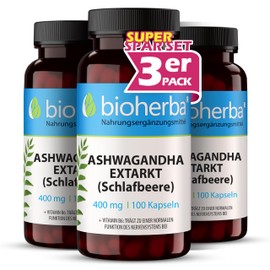 300 Ashwagandha Capsules High Dose 400 mg per Capsule, Up to 1600 mg Daily Dose - Cortisol Lower Aschwaganda Sleep Berry with Vitamin B6 BIOHERBA