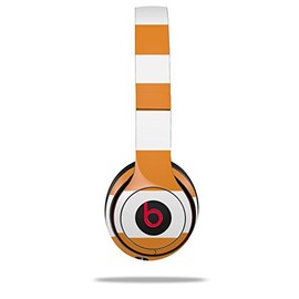WraptorSkinz Skin Compatible with Beats Solo 4, Solo 3 and Solo 2 Wireless Headphones - Psycho Stripes Orange and White - Decal Vinyl Wrap (Headphones NOT Included)