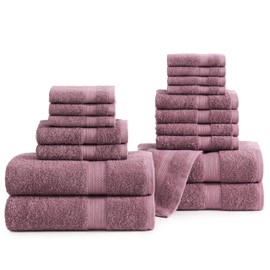 LANE LINEN 100% Ring Spun Cotton Bath Towel Set, 18PCs - 4 Shower Towels, 8 Washcloths, 6 Hand Towels for Bathroom - Sustainably Produced, Ultra Soft & Highly Absorbent - Wistful Mauve