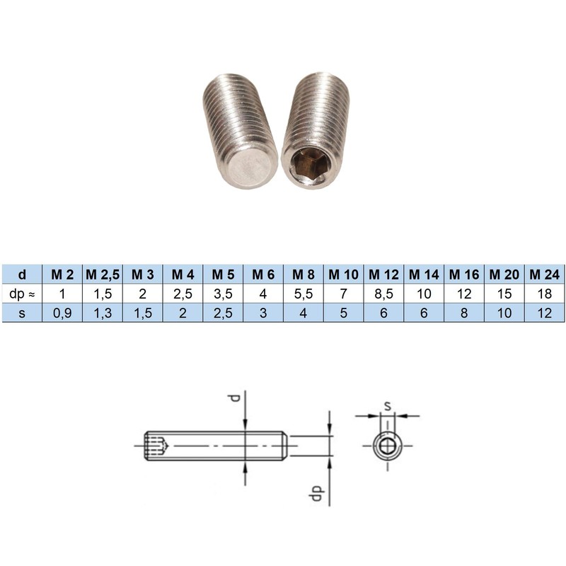 Set Screws M4X12 with Hexagon Socket and Taper Point, Pack