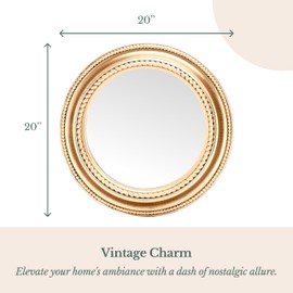 Hamilton Hills 20 inch Round Mirror - Wall Mounted Mirror with Plastic Frame Wooden Finish - Rustic Circular Farmhouse Mirror - Elegant and Versatile Home Decor - Circle Mirror - Copper