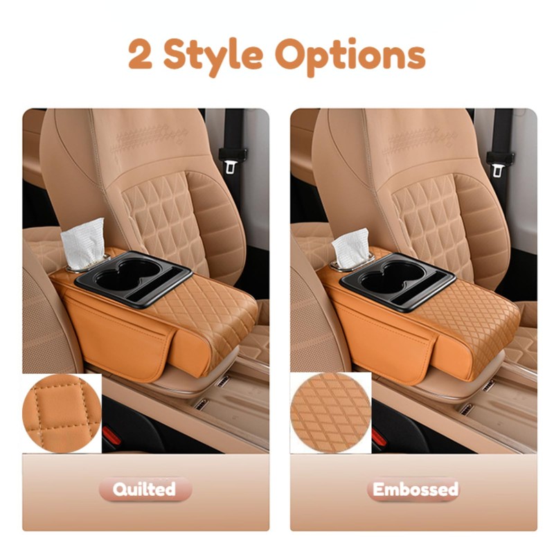 TNDCKP Car Center Console Pad Leather Armrest Pad w/Cup Holder,