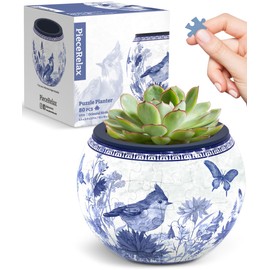 3D Puzzle Planter 80 Pieces - Flower Pot - Oriental Birds and Flowers, Home Decor Flower Pots for Indoor Cactus, Succulents Pots [K1115]