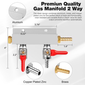 Dbgogo Kegerator Co2 Manifold, 2-Way Keg Co2 Splitter 5/16” Bard Fitting Co2 Gas Distributor Beer Keg Air Distributor Gas Manifold with Integrated Check Valves & Hose Clamps