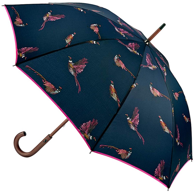 Joules Pheasant Pink & Navy Kensington Wooden Crook Handle Walking