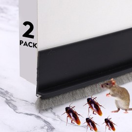 2 Pack Draft Stoppers for Bottom, Under Door Draft Stoppers with Brush, Door Sweep Brush Reduce Noise, Against Dust, Bottom Seal Strip for Exterior Door, 2" W x 39" L, Black
