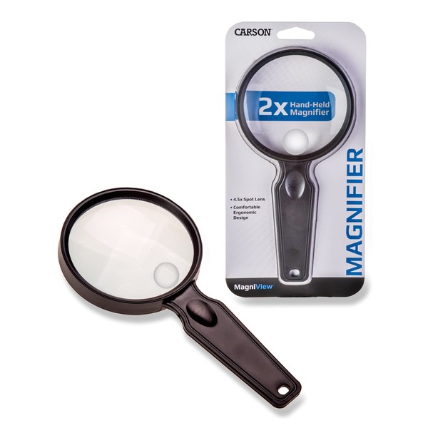 Carson MagniView Handheld 2x Magnifier with 4.5x Spot Lens