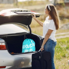 com-four® 2 x Laundry Bags for Travel - Foldable Laundry Bag for Dirty Laundry - Laundry Hamper with Drawstring - Laundry Bag 69 x 50 cm (Pack of 02 - Turquoise/Grey)