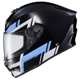 ScorpionEXO R420 Full Face Adult Street Motorcycle Helmet with Bluetooth Ready Speaker Pockets DOT Snell Approved Pace (Blue - X-Large)