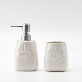 GIRLUFO White Bathroom Accessory Set of 2-Toothbrush Holder and Ceramic Soap Dispenser Bathroom Set-Cute Bathroom Decor Sets-Makeup Brush Holder-Home Essentials for New Apartment