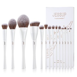Jessup T343 Makeup Brush Set 14 Pieces Make Up Brush Set Cosmetic Brush Face Brush Eye Brush Powder Foundation Concealer Rouge Contour Eyeshadow Blending Brush Pearl White