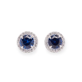 Rocksbox Kate Studs in Sapphire - Silver Plating with Pave Crystals - Statement Earrings - Premium Quality Jewelry - 9mm