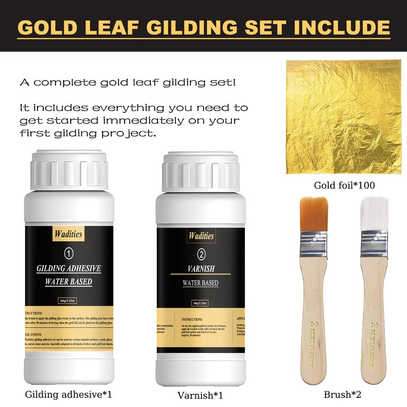 Wadities Gold Leaf Gilding Adhesive Set, 100ml Water Based Glue