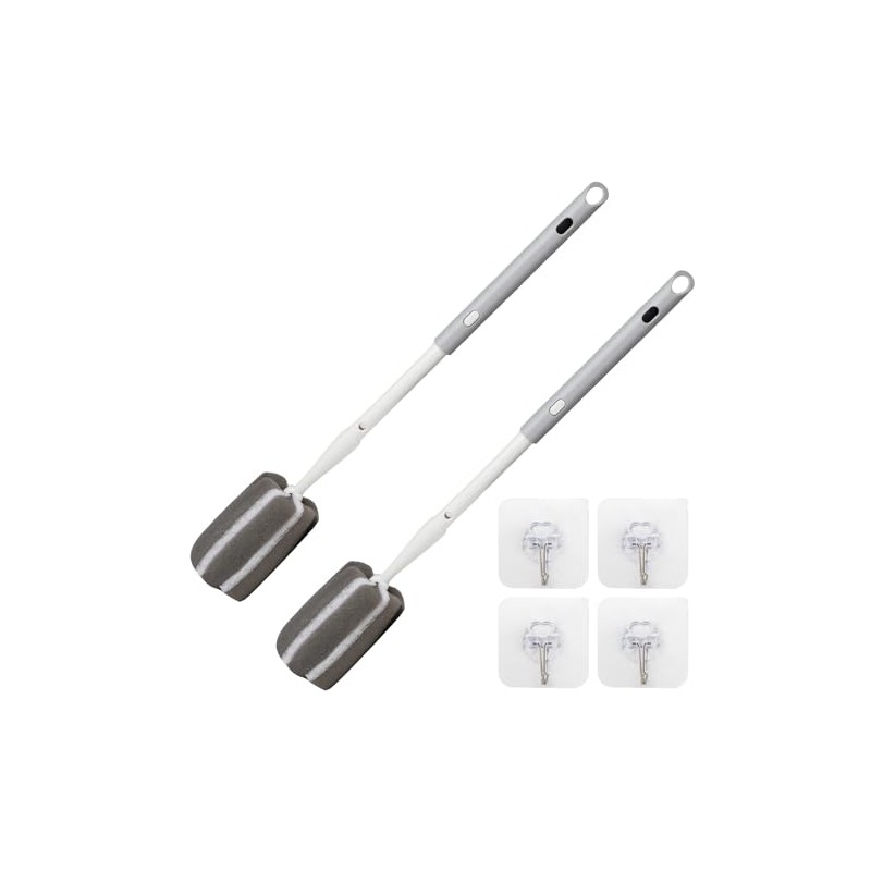 Sponge Bottle Brush Adjustable Long Handle Up to 14.5” 2-Pack