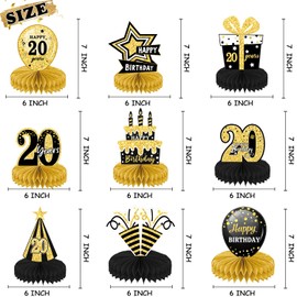 20th Birthday Men Women Pack of 10 Birthday Decoration Table Decoration Honeycomb Centrepiece for Honeycomb Table Decoration Party Accessories Table Decorations Paper (20)