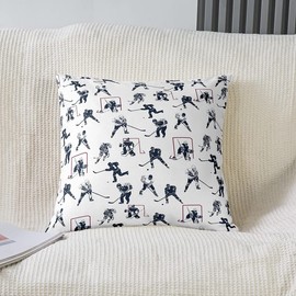 Feelyou Ice Hockey Throw Pillow Cover,Ice Sports Games Cushion Case for Home Living Room Decor, Reversible Hockey Player Puck Hockey Blue White Decorative Throw Cushion Case, 20x20 Inches