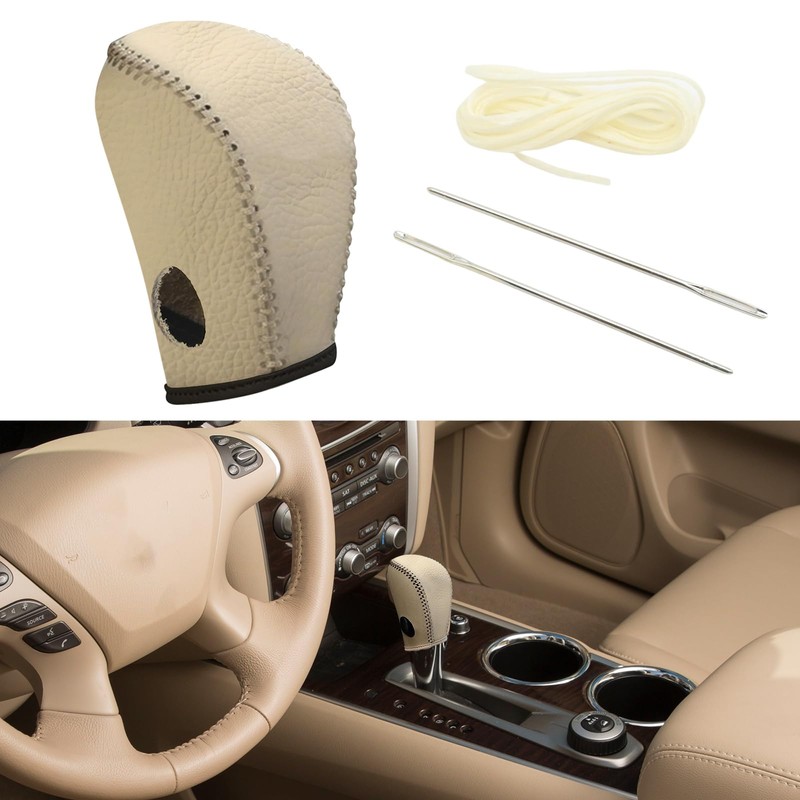 Newnessai Gear Shift Knob Cover with Beige Stitches, Shift Lever