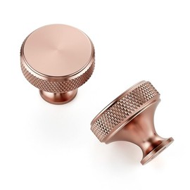 JOY DECOR 5 Pack Champagne Bronze Cabinet Pulls Kitchen Cabinet Hardware Knobs Round Solid Knurled Handles Single Hole Drawer Knobs for Cabinet Furniture Dresser Pulls