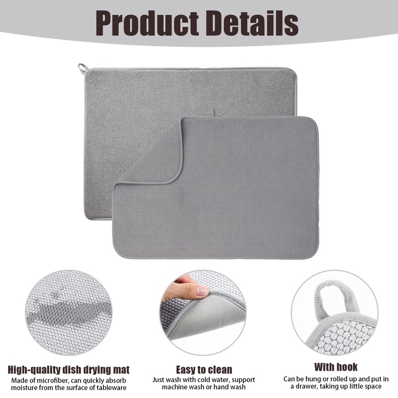 2Pcs Small Microfiber Dish Drying Mat, Absorbent Dish Drainer Mats