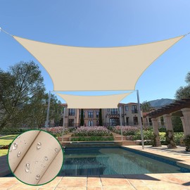 Goleray 9'x18' Waterproof Sun Shade Sail Rectangle Heavy Duty Canopy Patio Cover Outdoor UV Block Awning Shade Cloth with D-Rings for Backyard Garden Deck Carport Beach Outside Activities, Beige