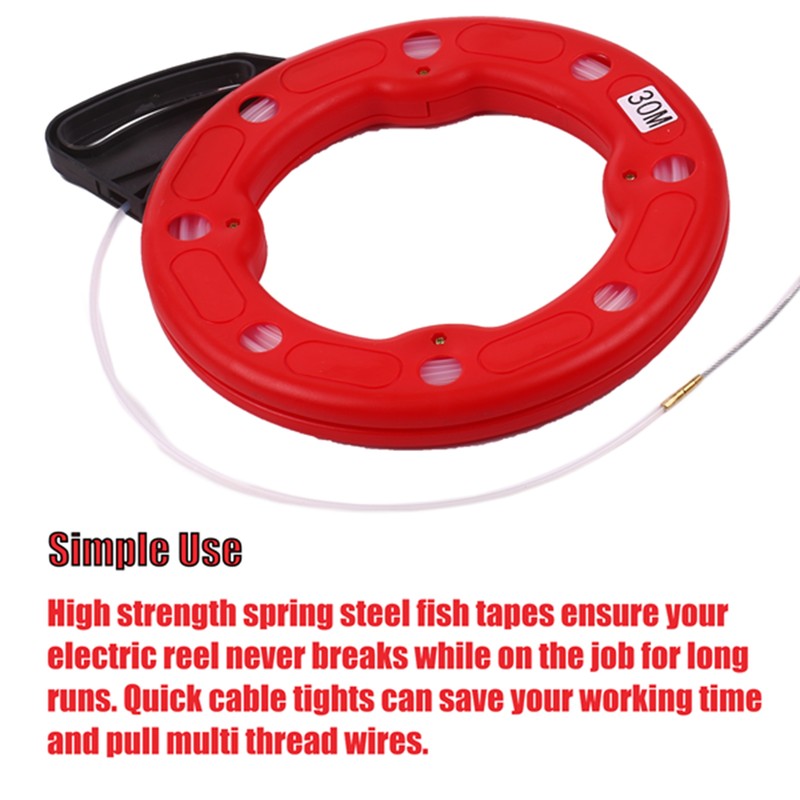 30M Fiberglass Fish Tape Reel Puller Conductive Electrical Cable Puller