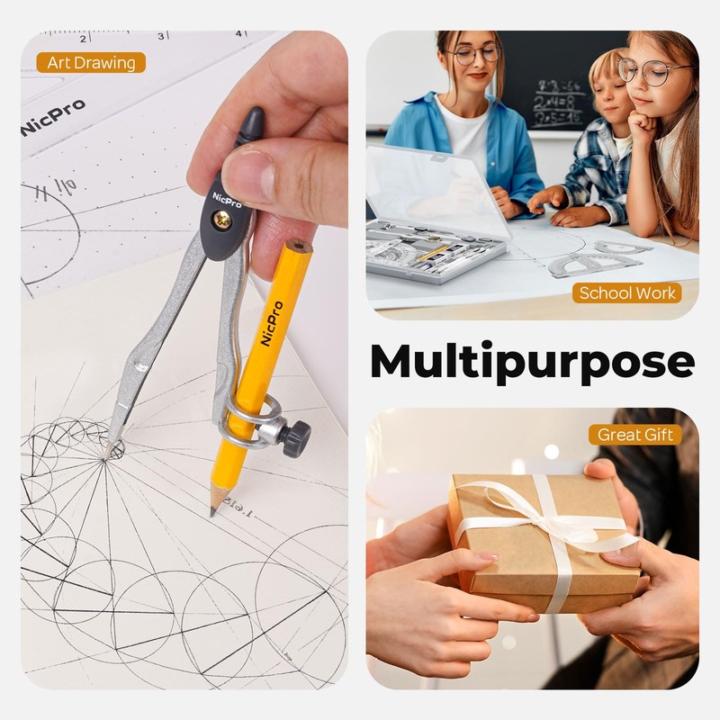 Nicpro 22 PCS Compass Geometry Tools with Case, Drafting Tools