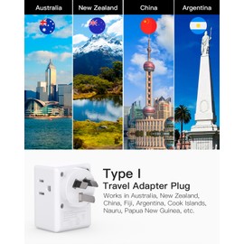 US to Australia New Zealand Plug Adapter, Type I Power Plug Adapter with 3 Outlets 3 USB Ports, Australia Travel Plug Adapter for USA to Australian AU China Argentina Fiji Travel Essentials