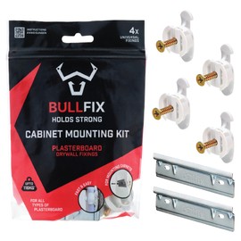 Bullfix Cabinet Mounting Kit - Heavy Duty Plasterboard Fixings for Cupboards/Cabinets, 4 Bullfix Universal Fixings and 2 Brackets, Kitchen Cupboard/Bathroom Cabinet Mounting Kit