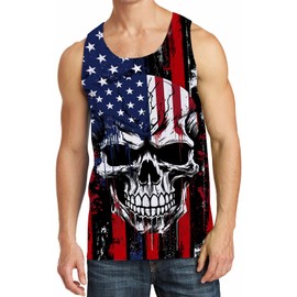 RAISEVERN Mens American Flag Tank Tops Patriotic Skull Sleeveless Shirt 4th of July Summer Cool Independence Day USA Stripe and Stars Graphic Tee Muscle Workout Gym Undershirts