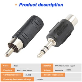 Xiatiaosann 1/8" Stereo Female to RCA Mono Male Adapter and 3.5mm Stereo Male to RCA Mono Female Nickel Plated Black (Pack of 10)