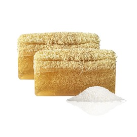 STORELUXY 2-Pack 260gr Rice Extract Soap Bar With Pumpkin Fiber Natural Handmade Loofah | Oil Balance, Dark Spots, Blackheads and Acne, Vitamins B and E, Anti-Aging, Reduces Sunspots and Freckles