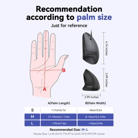 TECKNET Wired Mouse, 6400 DPI Ergonomic Mouse 6 Buttons Silent Mouse 4 Adjustable DPI Vertical Mouse Compatible with Windows/Chrome/Laptop/Computer