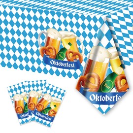 KYMY Oktoberfest Tablecloths 3PCS with 86.6"X51.1", Bavarian Beer Festival Table Covers, Plastic Rectangular Oktoberfest Table Cloth for Bavarian Oktoberfest Party Decorations and Supplies