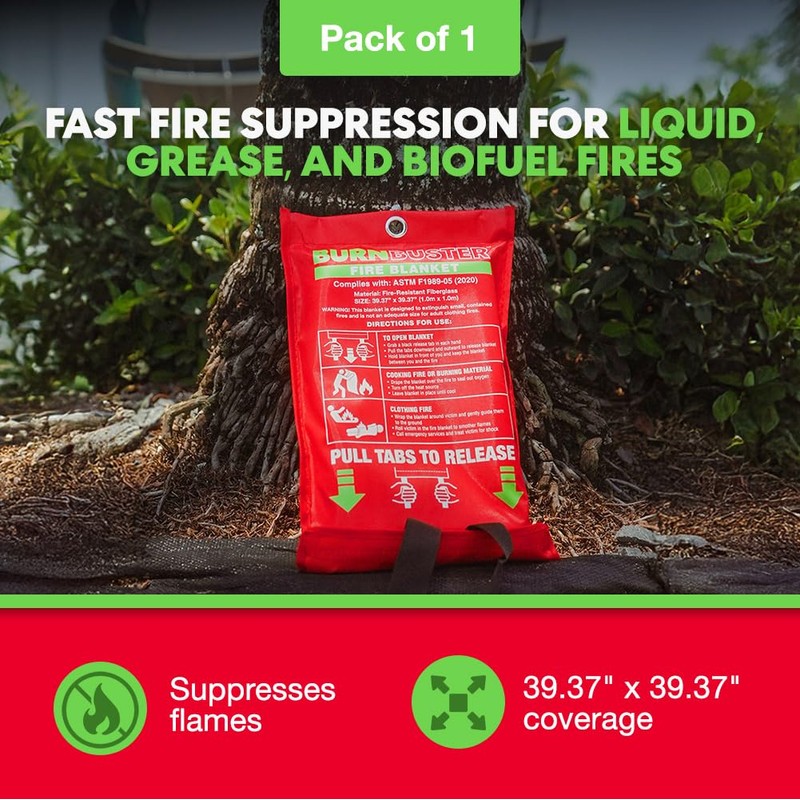 BURNBUSTER Emergency Fire Blanket - ASTM Certified Fire Suppression Blanket