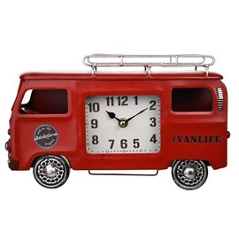 Widdop Hometime Red Metal Camper Van Mantel Clock - Vintage Clockface - Quartz Movement - Camper Van Clock Gift For Him Dad Father's Day Birthday