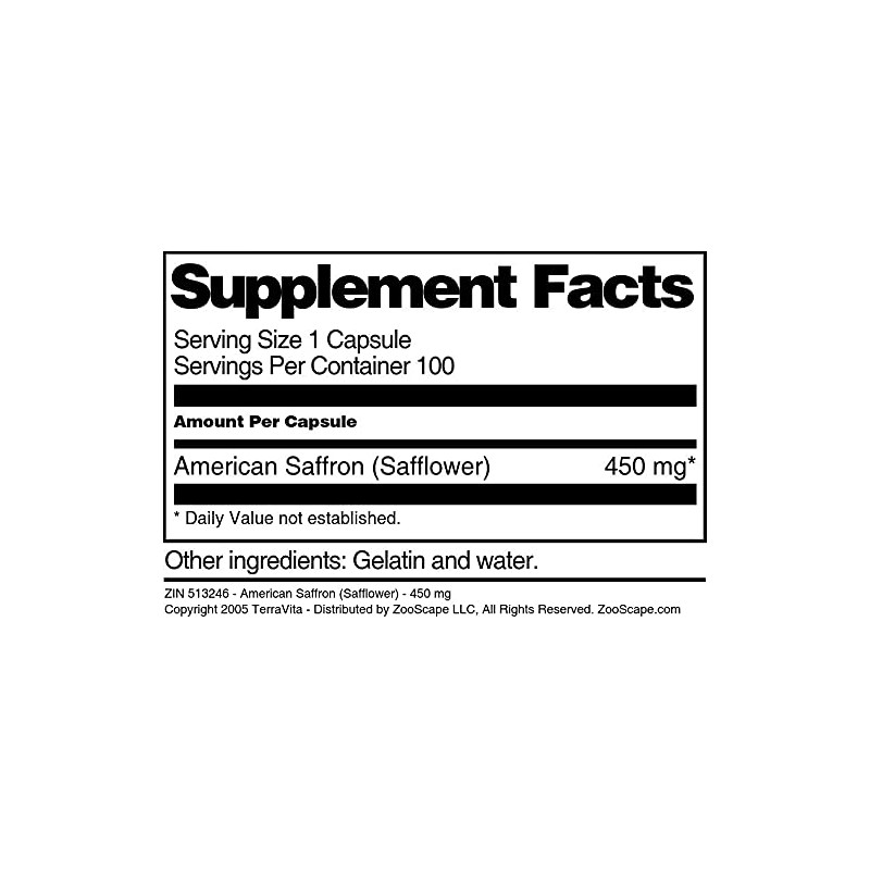 American Saffron (Safflower) - 450 mg (100 Capsules, ZIN: 513246)