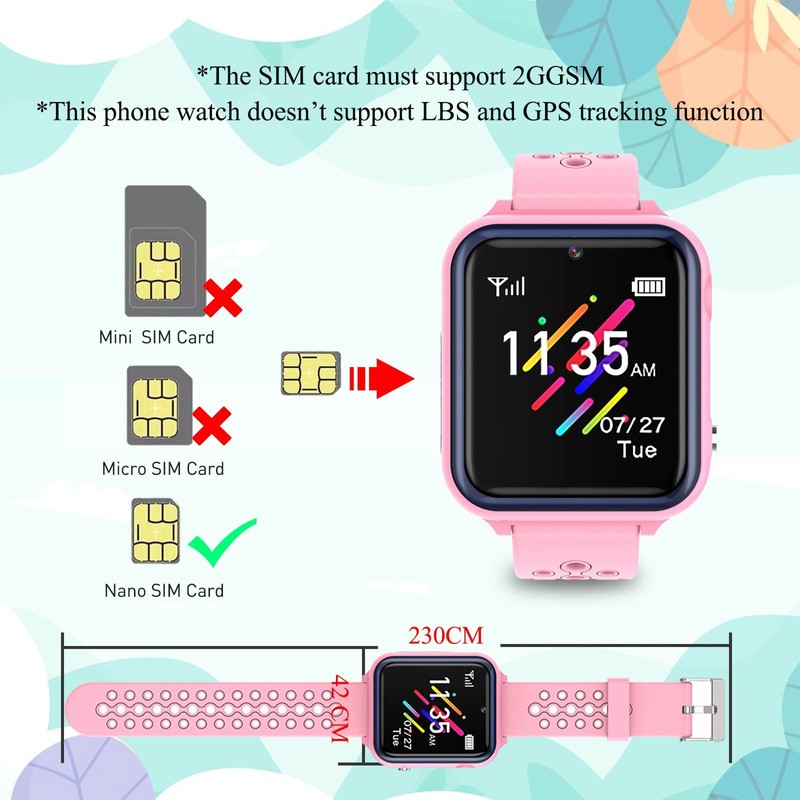 Retysaz Smartwatch Kinder, Spiele, Telefon für Mädchen und Jungen (Pink)