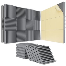 24 Pack Self-Adhesive Acoustic Panels - 2"X 12"X 12"Wall Panels - Quick-Recovery and High Density Sound Panels - Sound proof Acoustic Foam for Home Studio - Gray