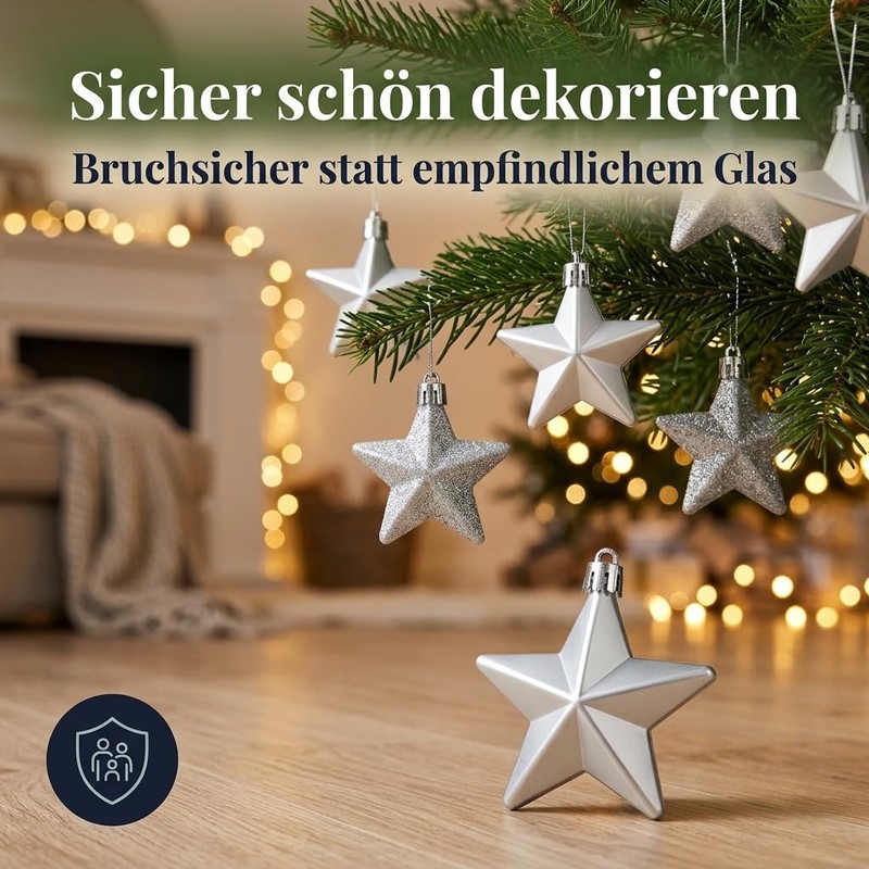 MIJOMA Christmas Decoration Hanging Decoration Stars Silver 6.5 cm Set