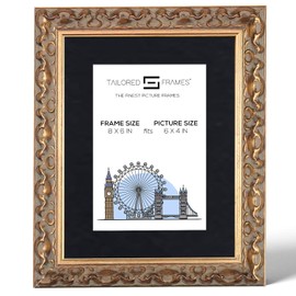 Tailored Frames Vienna Gold 8" x 6" Frame for 6" x 4" Picture | Rustic Style Vintage Single Picture Frame | Table Top & Wall Hanging Type | Photo Frame with Black Mount