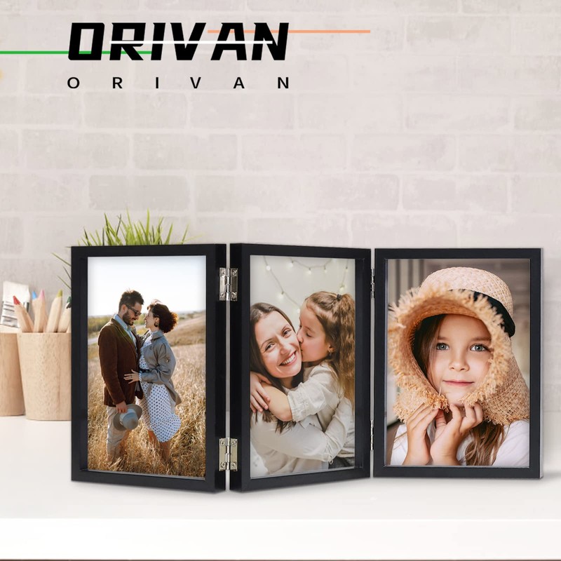 ORIVAN 5x7 Triple Picture Frame Hinged 3 Photos Folding Photo