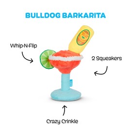 BARK Bulldog Barkarita Plush Dog Toy | Crazy Crinkle, Whip n Flip Features & Squeakers | Fun Dog Toy for All Dog Sizes