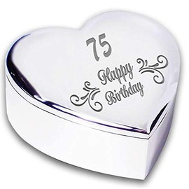 75th 75 Seventy Fifth Happy Birthday Swirl Heart Shaped Trinket Box Keepsake Novelty Gifts Idea For Her Women Ladies