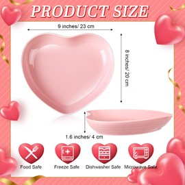 Tioncy 4 Pcs Ceramic Heart Shaped Plates 9 Inches Porcelain Heart Bowls Cute Plates Dinner Dishes for Dessert Salad Appetizer Valentine's Day Party Supplies(Pink)