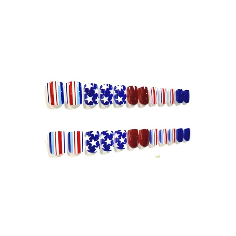 Stripes & Stars Glossy Extra Short Square Press-On Nails -
