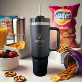 Habitat de Ali 40oz Insulated Tumbler – Leak-Proof, BPA-Free, Dishwasher Safe, with Handle & Straw. Built for Real Canadian Life, from Winter Mornings to Summer Escapes - Black
