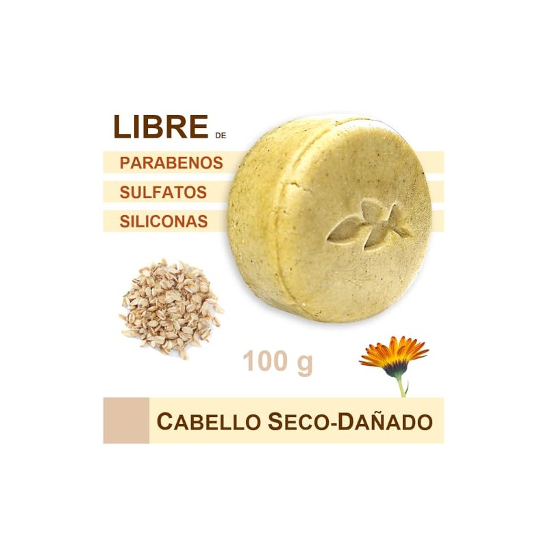 Shampoo Sólido de Avena y Caléndula, Hidratante y Calmante, 100